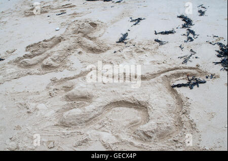 Amateur Sand Skulptur von Mensch und ein Hund Marsden, Tyne and Wear, England, UK Stockfoto