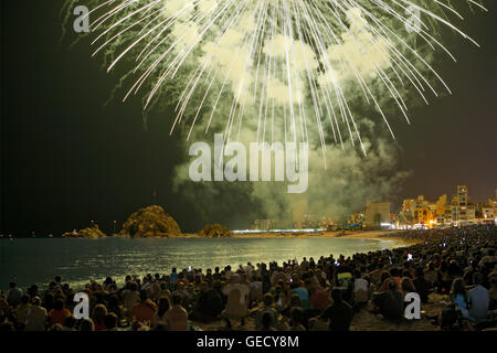 Blanes.Contest von Feuerwerkskörpern. Costa Brava. Provinz Girona. Katalonien. Spanien Stockfoto