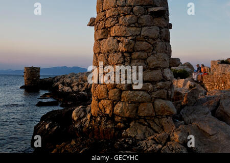 L Escala. Alten Hafen in Les Barques Strand. Costa Brava. Provinz Girona. Katalonien. Spanien Stockfoto