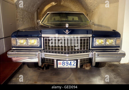 Púbol. Museum - Schloss Gala Dalí. Cádillac in der Garage. Costa Brava. Provinz Girona. Katalonien. Spanien Stockfoto