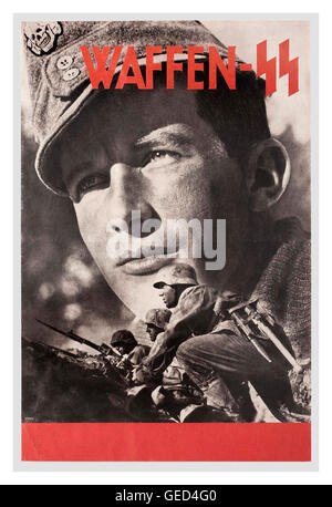 WAFFEN-SS-REKRUTIERUNG 1940: Deutsches Kriegspropaganda-Rekrutierungsplakat für das berüchtigte und brutale Nazi-Waffen-SS-Militärregime. Nazi-Deutschland Stockfoto