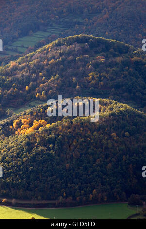 Im Ballon über Naturpark Garrotxa, Provinz Girona. Katalonien. Spanien Stockfoto