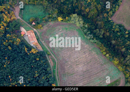 Im Ballon über Naturpark Garrotxa, Provinz Girona. Katalonien. Spanien Stockfoto