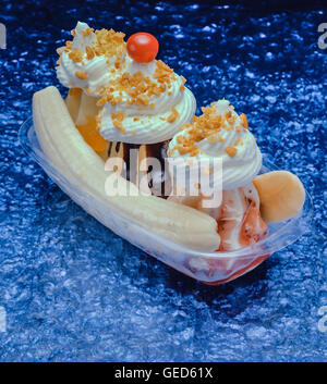 Bananensplit Eis Eisbecher Stockfoto