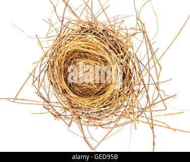 Leere Vogel Nest in einem weißen Hintergrund Stockfoto