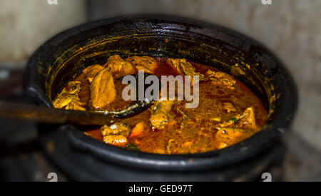 Würziges Huhn Curry in einem herkömmlichen Topf Stockfoto