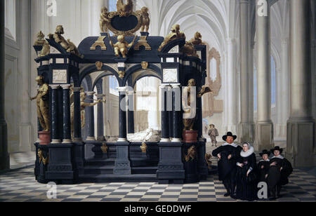 Eine Familie neben dem Grab von Prinz Wilhelm I. in der Nieuwe Kerk/ Neue Kirche Delft 1645 von Dirck van Delen oder Dirck Christiaensz van Delen 1604 -1671 Stockfoto