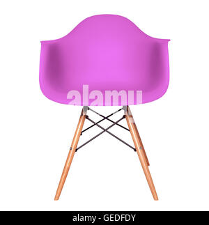 Lila Farbe Plastikstuhl isoliert auf weiss Stockfoto