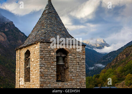 Kirche Sant Joan. Romanische Kirche. Boí.Boí Tal. Provinz Lleida.  Katalonien. Spanien Stockfoto