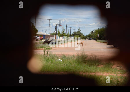 Ein Loch in der Wand der internationalen Grenze zwischen Naco, Arizona, USA und Naco, Sonora, Mexiko bietet einen Spitzenwert in Mexiko. Stockfoto