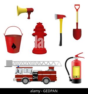 Feuerwehr Ausrüstung legen. Vektor-Illustration. Stock Vektor
