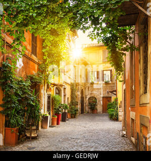 Blick auf alte Straße in Trastevere in Rom, Italien Stockfoto