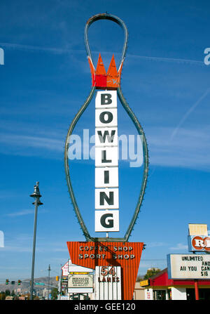 Bowling Pin Schild an einer einer Gasse in Salt Lake City in Utah Stockfoto