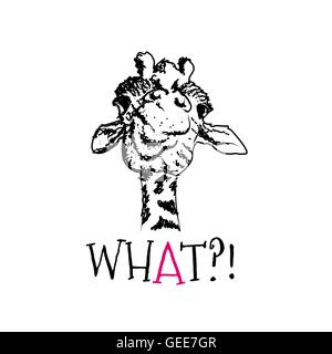 Lustige Giraffe mit einem stilvollen Label im Trend der Saison. Kreativer Ausdruck, Jugend-Stil-Schriftzug. Doodle Skizze handgezeichnete Stock Vektor