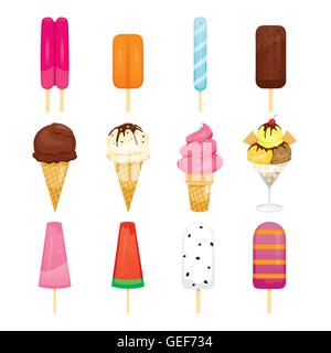 Eis-Objekte Icons Set, Sommer, gefrorene Lebensmittel, Essen, eisigen Stock Vektor