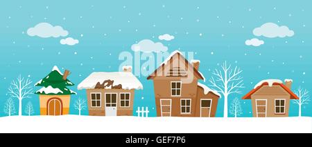 Häuser-Panorama, Landschaft, Winter, Jahreszeit, Gebäude, im freien Stock Vektor
