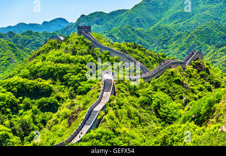 Blick auf die große Mauer bei Badaling - China Stockfoto