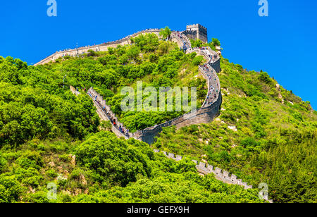 Blick auf die große Mauer bei Badaling - China Stockfoto