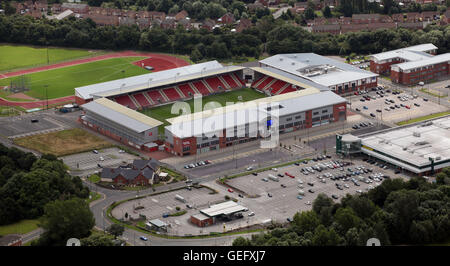 Luftaufnahme von Leigh Zenturios Rugby-League-Klub Boden, Dorf Sportstadion Leigh Lancashire, UK Stockfoto