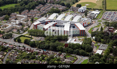 Luftaufnahme des Pinderfields Krankenhauses in Wakefield, Yorkshire, Großbritannien Stockfoto