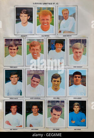 Die wunderbare Welt der Fußballstars Bild Briefmarken-Album 1968-1969 der Leeds United Kader. Stockfoto