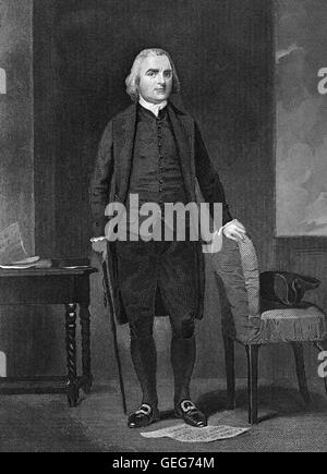 Samuel Adams. Porträt des amerikanischen Staatsmannes Samuel Adams, aus einem Gemälde von Alonso Chappel Gravur Stockfoto