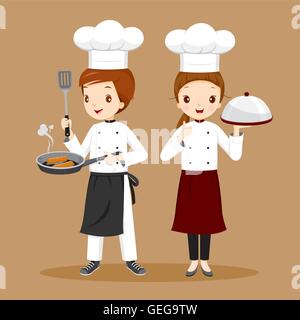 Profi-Köche mit Lebensmitteln In Händen, Besatzung, Küche, Menü, Küche, Geschirr, Küche, Bäckerei Stock Vektor