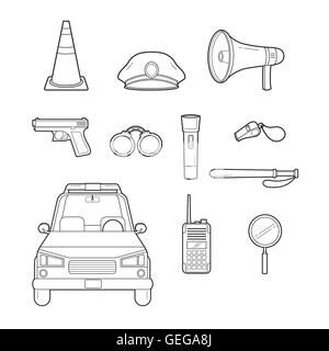Polizei zu skizzieren Icons Set, Beruf, Berufe, Patrol, Arbeiter, Sicherheit, Pflicht Stock Vektor
