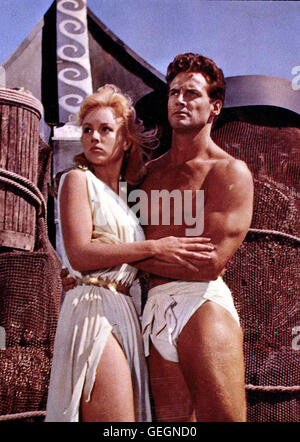 Mylene Demongeot, Steve Reeves Der Grichische Olympialäufer Philippides (Steve Reeves) Hat Sich in Die Schöne Andromeda (Mylene Demongeot) Verliebt. Lokalen Caption *** 1960, Battaglia Di Maratona, La, sterben Schlacht Von Marathon Stockfoto