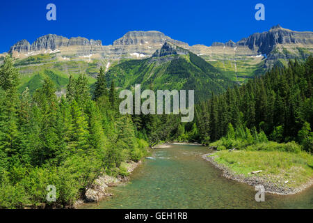 McDonald Creek unterhalb der Gartenmauer im Glacier National Park, montana Stockfoto