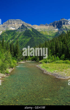 McDonald Creek unterhalb der Gartenmauer im Glacier National Park, montana Stockfoto