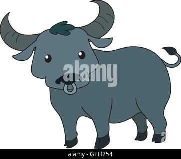 Süße Thai Büffel stehend auf weißem Hintergrund-Vektor-illustration Stock Vektor