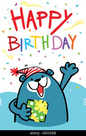 bunte alles Gute zum Geburtstagskarte mit Bär Cartoon vector Stock Vektor