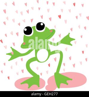grüner Frosch Liebe Regentag Vektor-illustration Stock Vektor