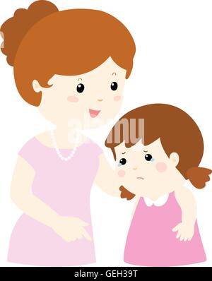 süße Mama beruhigt die weinende Tochter-Vektor-illustration Stock Vektor