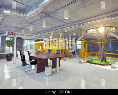 moderne Eco Büroeinrichtung. 3D Architekturkonzept Stockfoto