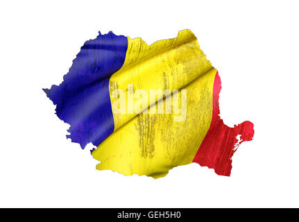 3D Rendering von Rumänien Karte und Flagge auf weißem Hintergrund. Stockfoto