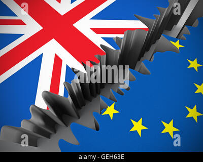 Britische und Europäische Union Flaggen durch getrennt zu knacken. Stockfoto