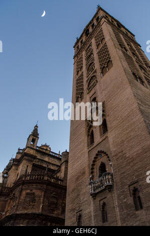 La Giralda, der Glockenturm der Kathedrale von Sevilla, Spanien, eine der größten Kirchen der Welt und ein erstaunliches Beispiel für die almohaden Architektur Stockfoto