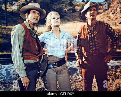 Clay Boone (Michael Callan), Cat Ballou (Jane Fonda), Jed (Dwayne Hickman) *** lokalen Caption *** 1965, Cat Ballou, Cat Ballou - Haengen Sollst Du In Wyoming Stockfoto