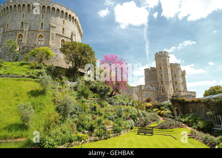 Garten und Turm im Schloss Windsor, Windsor, Berkshire, Großbritannien Stockfoto