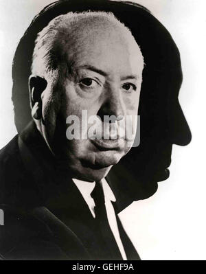 Der Meister des Suspense - britischen Regisseurs Alfred Hitchcock, ca. 1955, 1950er Jahre, Brite/Britin, Hitchcock, Alfred, Portrait, Regisseur, Produzent, Schatten, Kontur, Alfred Hitchcock Stockfoto