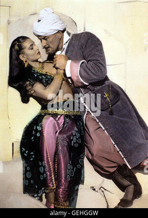 Laurette Luez, Errol Flynn, Errol Flynn Und Laurette Luez in Szene *** lokalen Caption *** 1950, Kim, Kim - Geheimdienst In Indien Stockfoto