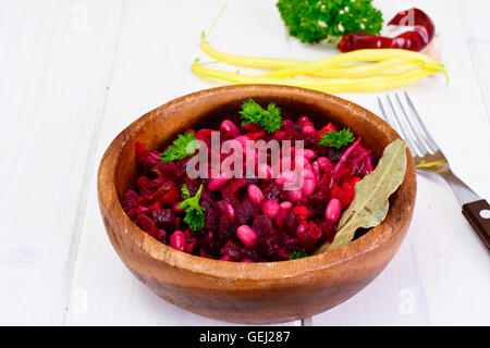 Vinaigrette mit Bohnen auf Whiteboards Stockfoto