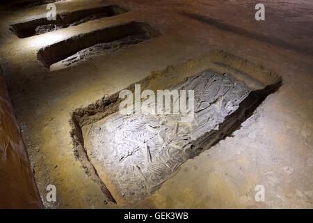 (160726)--ZHENGZHOU, 26. Juli 2016 (Xinhua)--Foto aufgenommen am 13. Juli 2016 zeigt Gruben für Opfer dar an Mausoleum der Yinxu oder die Ruinen von Yin, eine der ältesten archäologischen Stätten Chinas in Anyang, Zentral-China Henan Provinz. Benannt nach der letzten Hauptstadt Chinas erste aufgezeichnete Dynastie Shang (16 / 11 Prozent. V. Chr.), die in Anyang, Henan, die Ruinen von Yin waren berühmt für die Entdeckung der Orakelknochen und Skript.    (Xinhua/Li Bo) (Angeles) Stockfoto