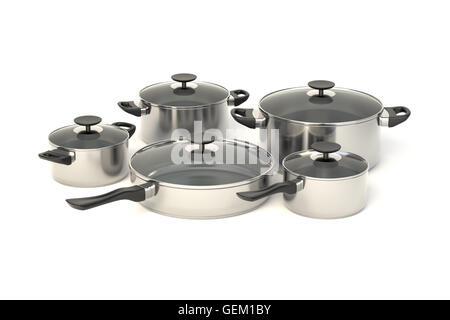 Edelstahl-Töpfe und Pfannen Stockfoto