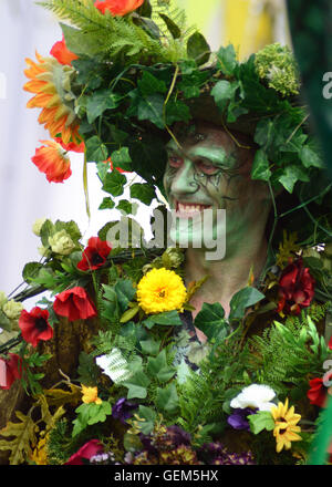 Grüner Mann Greenman grün Mann Festival Pilton Street North Devon Stockfoto