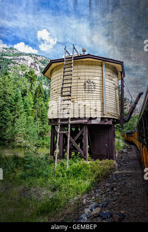 Wasser Station entlang der Schmalspurbahn Durango-Silverton in Colorado. Stockfoto