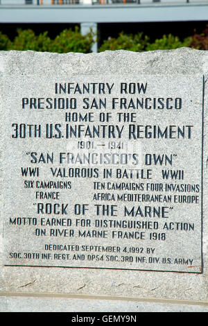 Infanterie-Zeile-Denkmal am Main Post, Presidio von San Francisco, Golden Gate National Recreation Area, San Francisco, Kalifornien Stockfoto