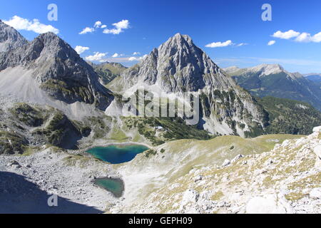 Geographie / Reisen, Österreich, Tirol, Außerfern, Tiroler Zugspitz Arena in der Nähe von Ehrwald, See Drachen, Coburger Hütte, Ehrwalder Sonnenspitze (Berg), Stockfoto